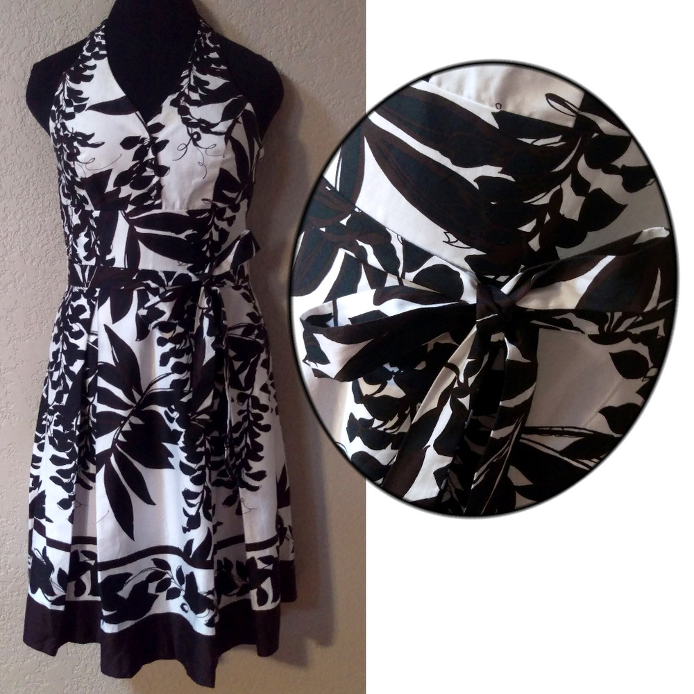 WHBM Black white and brown halter dress 4